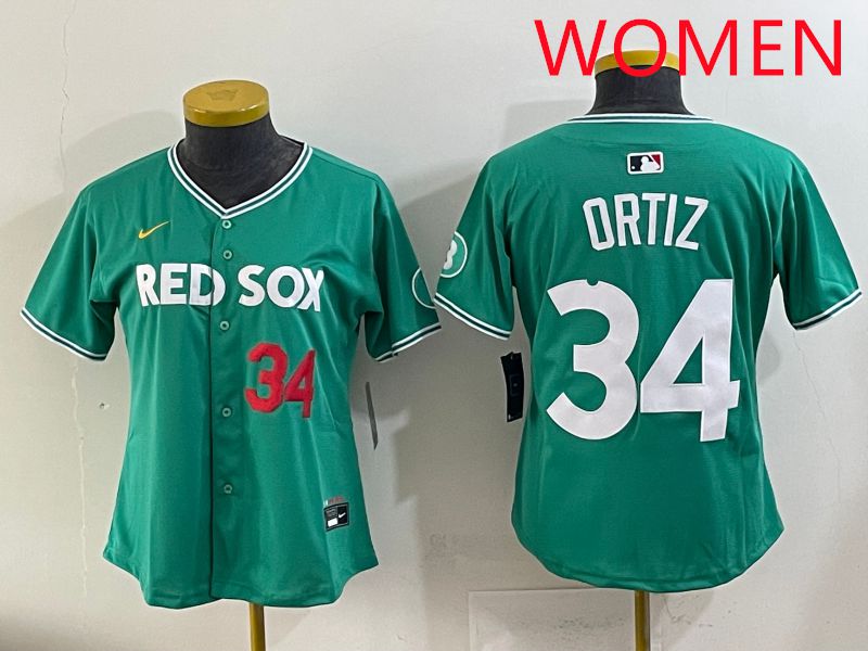 Women 2025 Boston Red Sox #34 Ortiz Dark Green Joint Name Nike MLB Jersey style 2->women mlb jersey->Women Jersey